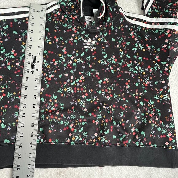 Adidas Womens Floral Hoodie Crop Sweatshirt Size Small Black Multicolor Pullover - Picture 8 of 8
